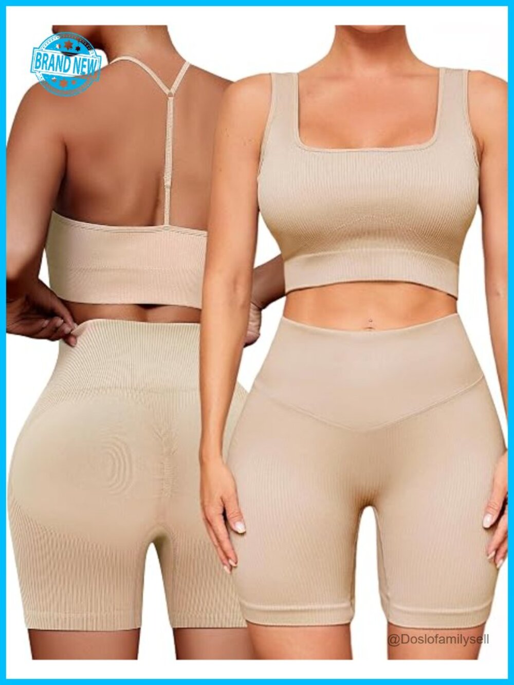 4 Piece Seamless Backless Tank Sport Bra High Waist Short Yoga Gym Active Set